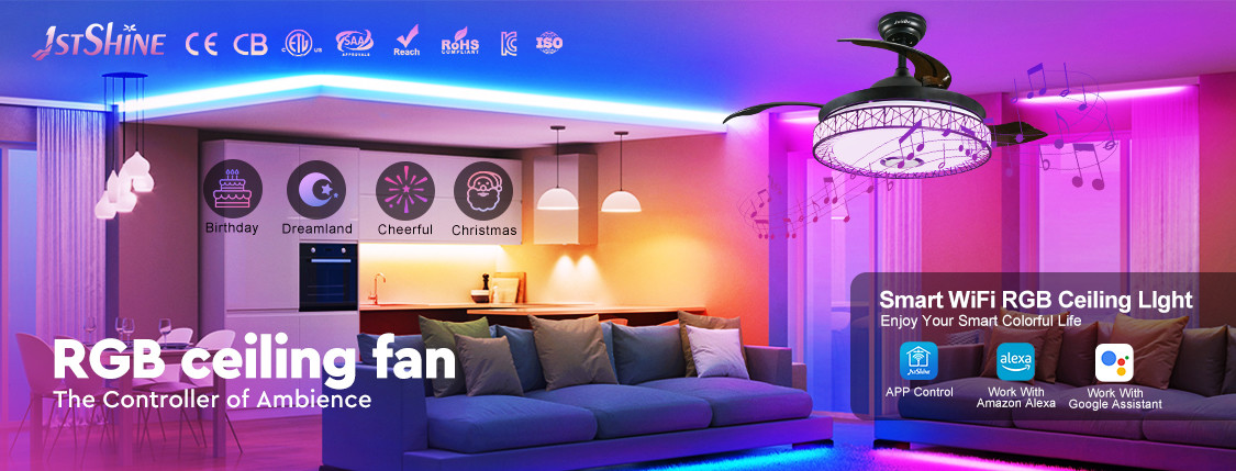 Derniers blogs de l'entreprise sur Transformez votre espace avec le ventilateur de plafond RVB de 1stShine: éclairage personnalisable et fonctionnalités intelligentes
