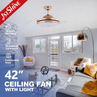 acheter 3 lames claires Ventilateur de plafond rétractable moderne doré avec lumière LED fabrication en ligne