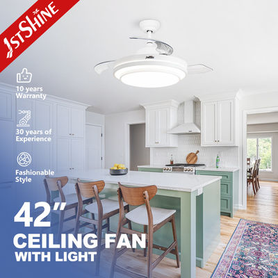 acheter Ventilateur de plafond rétractable de chambre à coucher avec lumière 3 couleurs Dimmable lumière LED télécommande fabrication en ligne