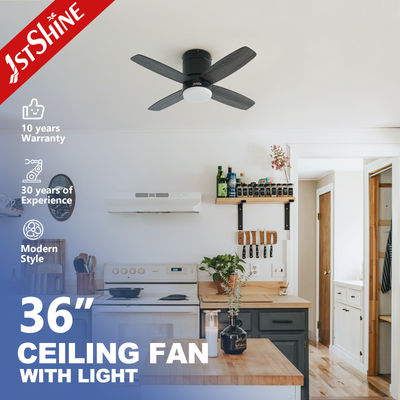 acheter 36 pouces moderne LED ventilateur de plafond invisible Mini 4 lames de contreplaqué faible profil éclairage de l'obscurcissement fabrication en ligne