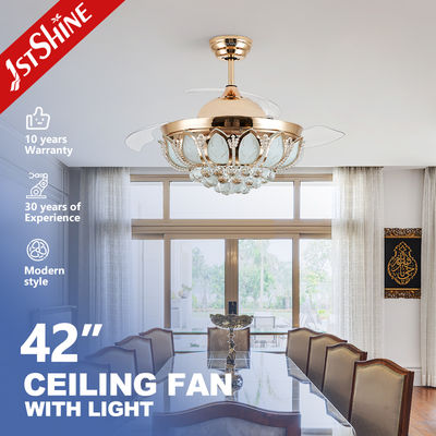 acheter Mode de commande WIFI Crystal LED Ceiling Fan Light avec lames cachées et commande murale fabrication en ligne