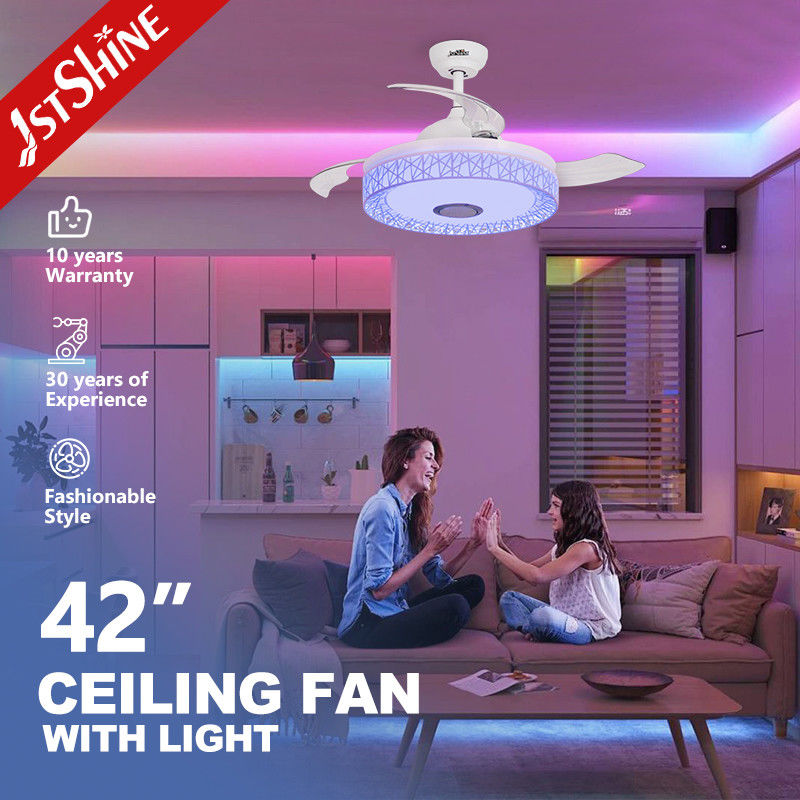 Ventilateur de plafond à lames rétractables avec haut-parleur et éclairage
