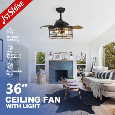Cage en acier d'intérieur de 36 pouces E27 * 3 ampoule LED ventilateur de plafond invisible avec lame rétractable
