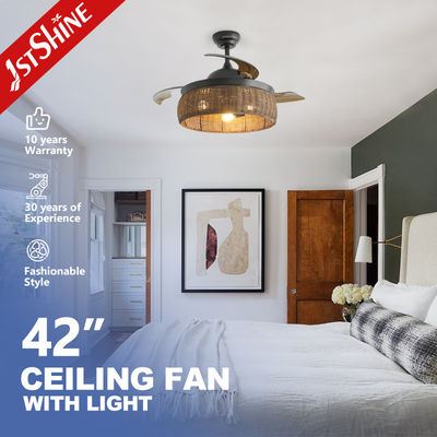 Ventilateur de plafond de cage en rotin tissé avec lampe à lame invisible villatic Dc 240v