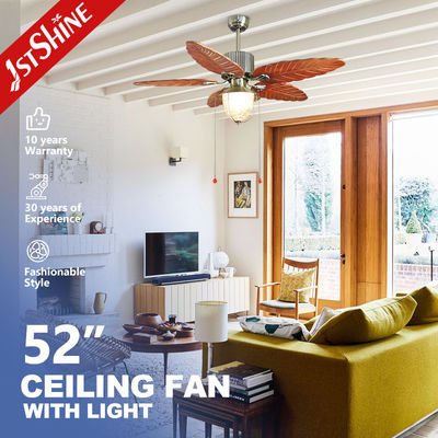 Ventilateur de plafond en bois naturel de 52 pouces avec commutateur à chaîne de traction et style tropical / américain rustique