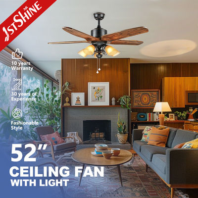 Bon prix Support Dimmer Ventilateur de plafond de 52 pouces avec 5 lames en bois et chaîne de traction 110-240V entrée en ligne