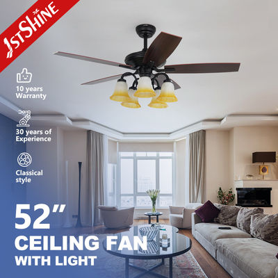 Ventilateur de plafond traditionnel décoratif avec lampe moteur CC à 6 vitesses finition noire mate