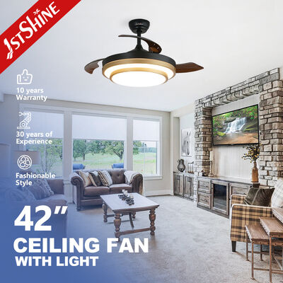Ventilateur de plafond rétractable de 42 pouces avec lumière LED et télécommande pour espaces modernes