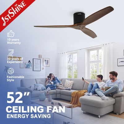 Ventilateur de plafond en bois massif de 52 pouces avec moteur CC et télécommande pour la maison et le bureau